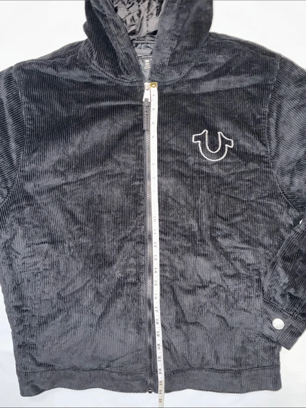 True Religion Black Hooded Corduroy Zip-Up Jacket